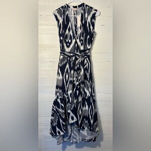 NWT Rebecca Taylor SL Ikat Wrap dress, blue and white, women’s size 4.